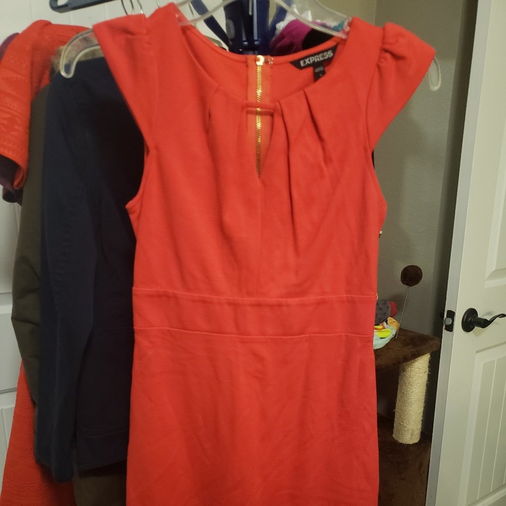 Red XS Express Sheath Dress Worn Once Keyhole Neckline